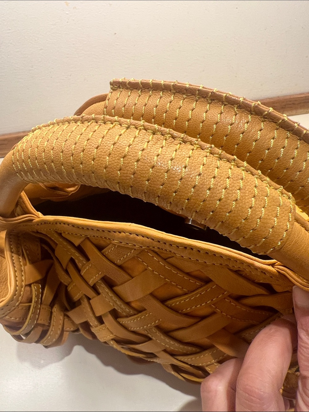 Woven Genuine Leather Tote Bag in Tan - Picture 4 of 9